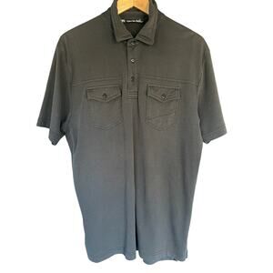 Travis Mathew Polo Shirt Men’s L Short Sleeve Golf Black Pima Cotton Braille Art